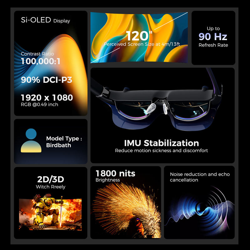 2026 New 3D AR VR Smart Glasses With HD Display Portable Design for Gaming Home Office