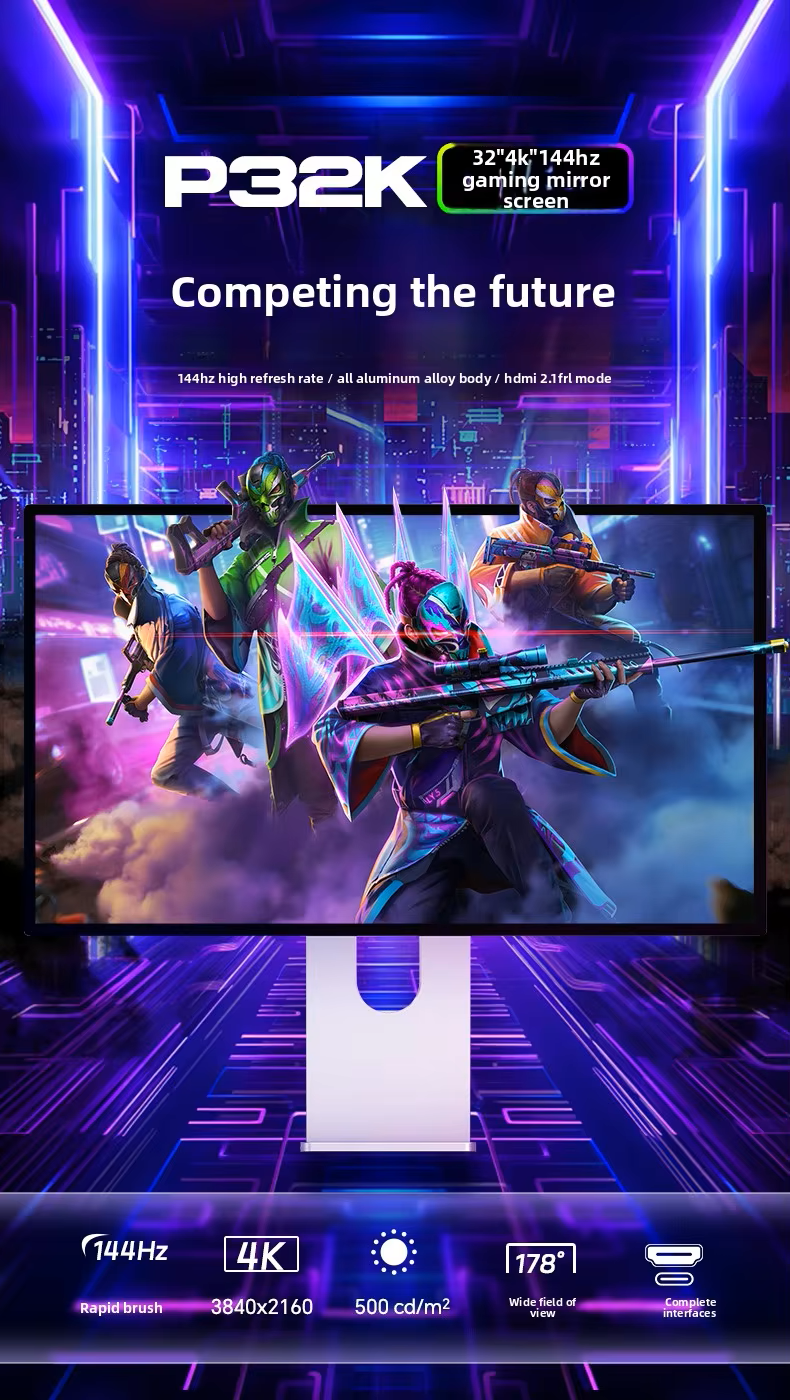 32 Inch 4k 144hz Screen Display With Bracket 1000:1 Contrast Ratio 0.184mm Dot Pitch Desktop Computer Monitor 