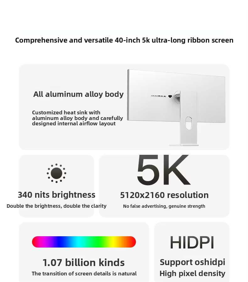 40 Inch 5K2K Ultrawide Monitor, 5120×2160 IPS Display, HDR Support, Wide Color Gamut, USB-C 100W Power Delivery, HDMI & DisplayPort Connectivity for Office, Design and Entertainment