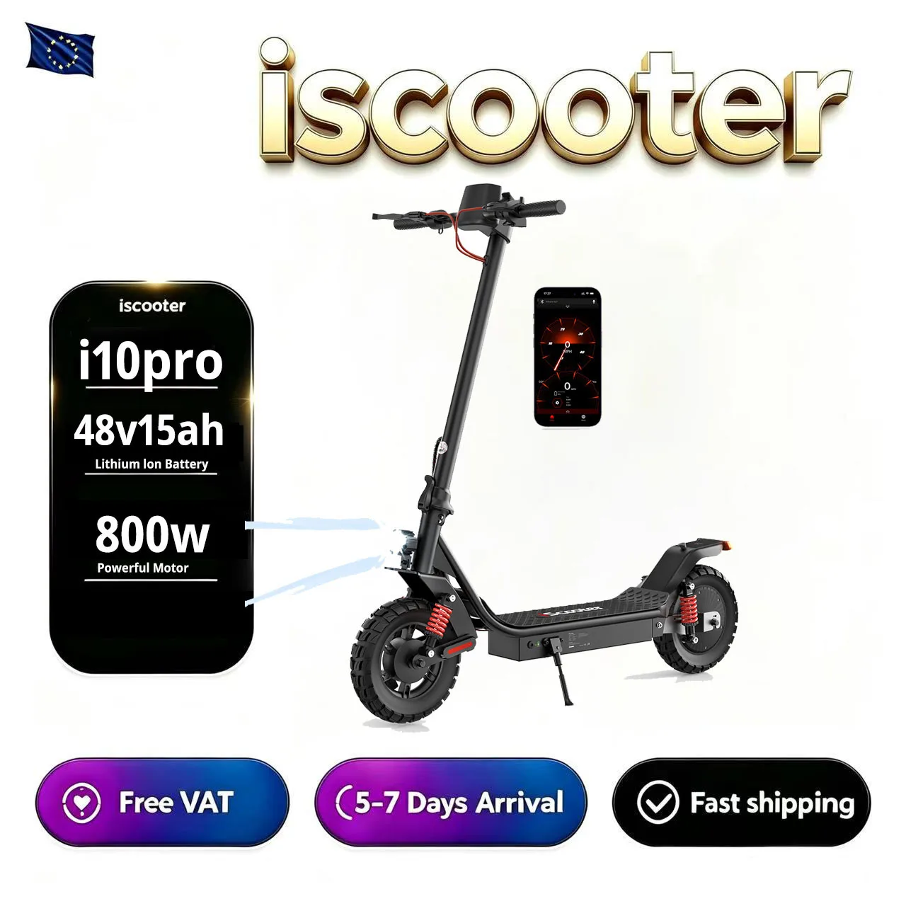Patinete Eléctrico Iscooter I10-Pro 800W 48V 15Ah Plegable