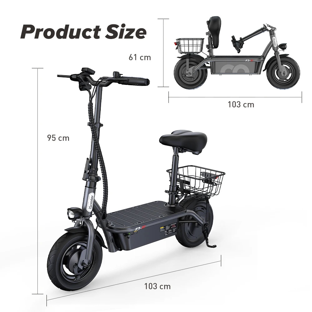 Patinete Eléctrico IScooter F3 con Asiento y Cesta