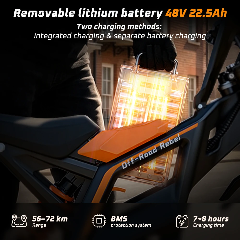 Motocicleta eléctrica MT2 todoterreno con batería extraíble 22.5Ah