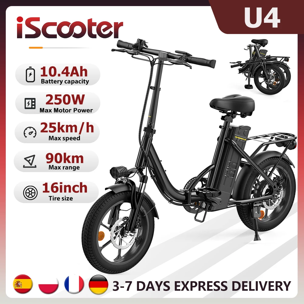 Bicicleta Eléctrica iScooter 250W 16 Plegable 90 km
