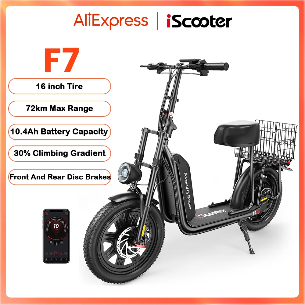 Patinete Eléctrico iScooter F7 48V 1000W 45km/h 72km