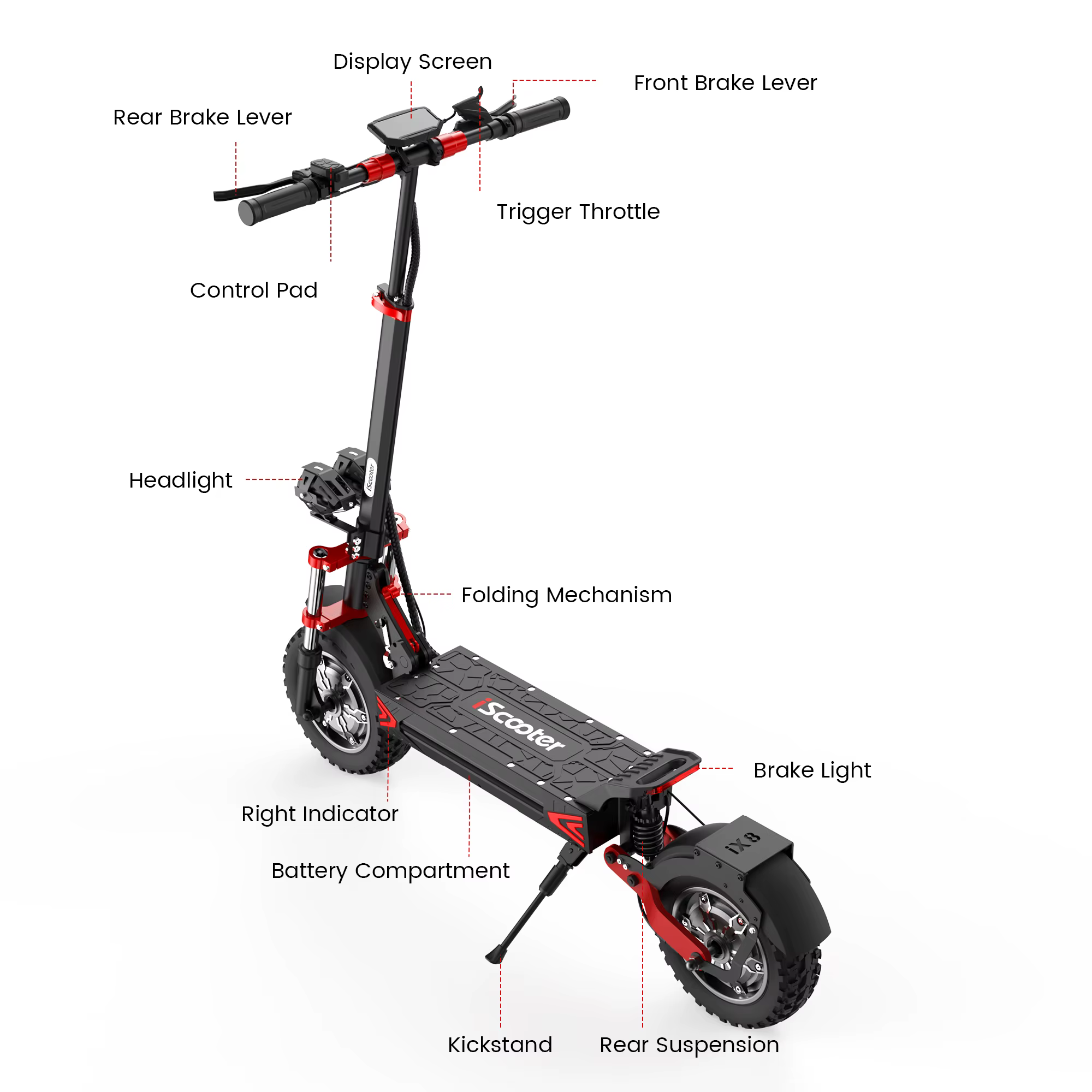 Patinete Eléctrico IScooter IX8, Neumático Off-road de 12'', Motor 1200W*2, Batería 48V20AH, 60Km/H, Autonomía 70KM, Frenos de Disco Dobles