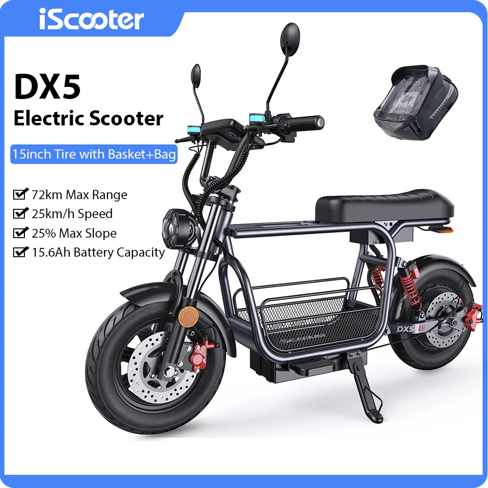 Patinete Eléctrico IScooter DX5: 25km/h, 72km, 15