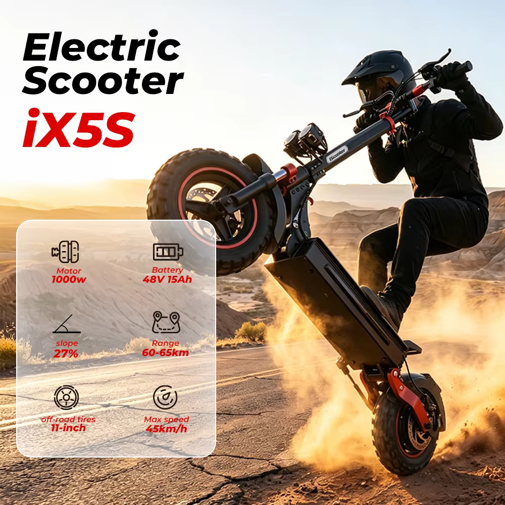 Patinete Eléctrico Todoterreno iScooter iX5S 48V 15Ah, Ruedas Gordas de 11 Pulgadas, Capacidad 150 kg, Luz Ambiental y Doble Suspensión