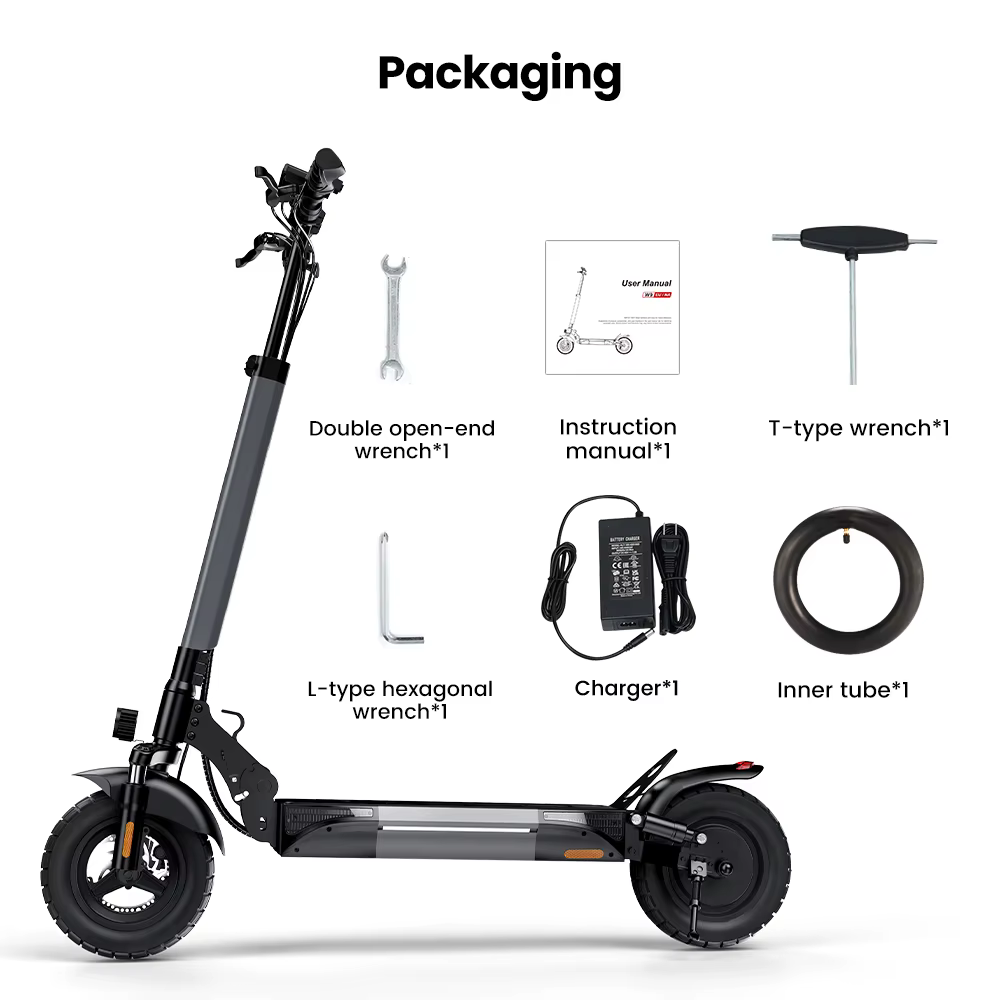Patinete Eléctrico iScooter W9, 10 Pulgadas, 48V 14Ah, Autonomía 35-45 km, Velocidad Máxima 45 km/h, Neumáticos Off Road, Tracción Trasera, Doble Freno de Disco, EScooter