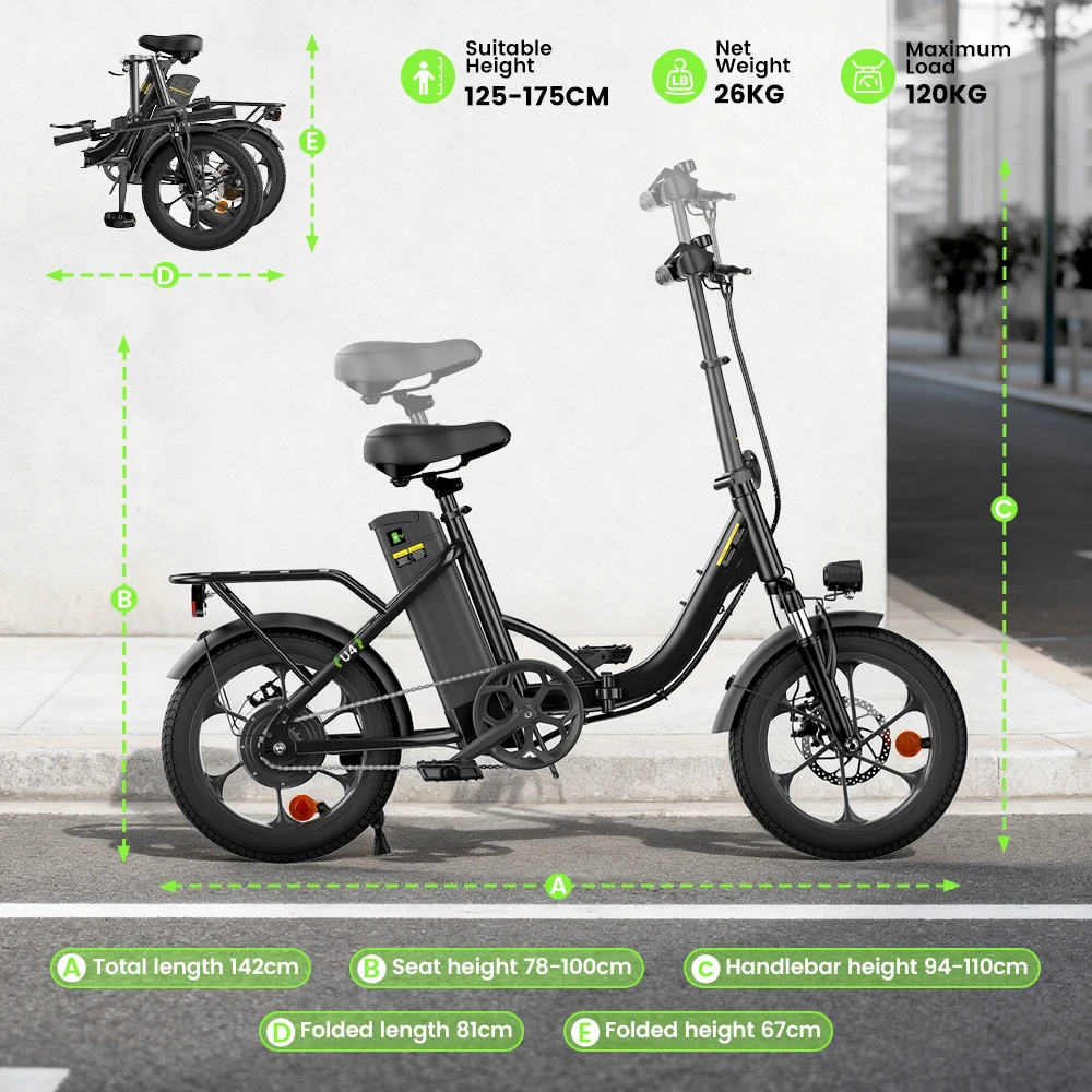 Bicicleta Eléctrica iScooter 250W 16 Plegable 90 km