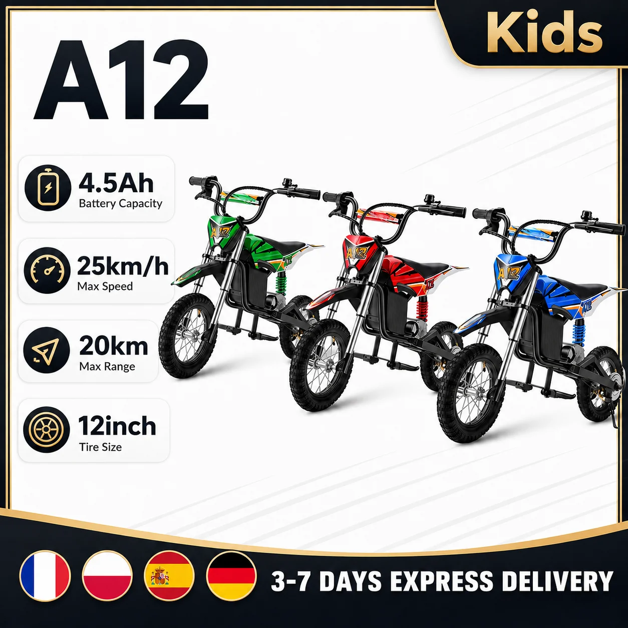 Moto eléctrica infantil 350W 4.5Ah A12 25km/h off-road