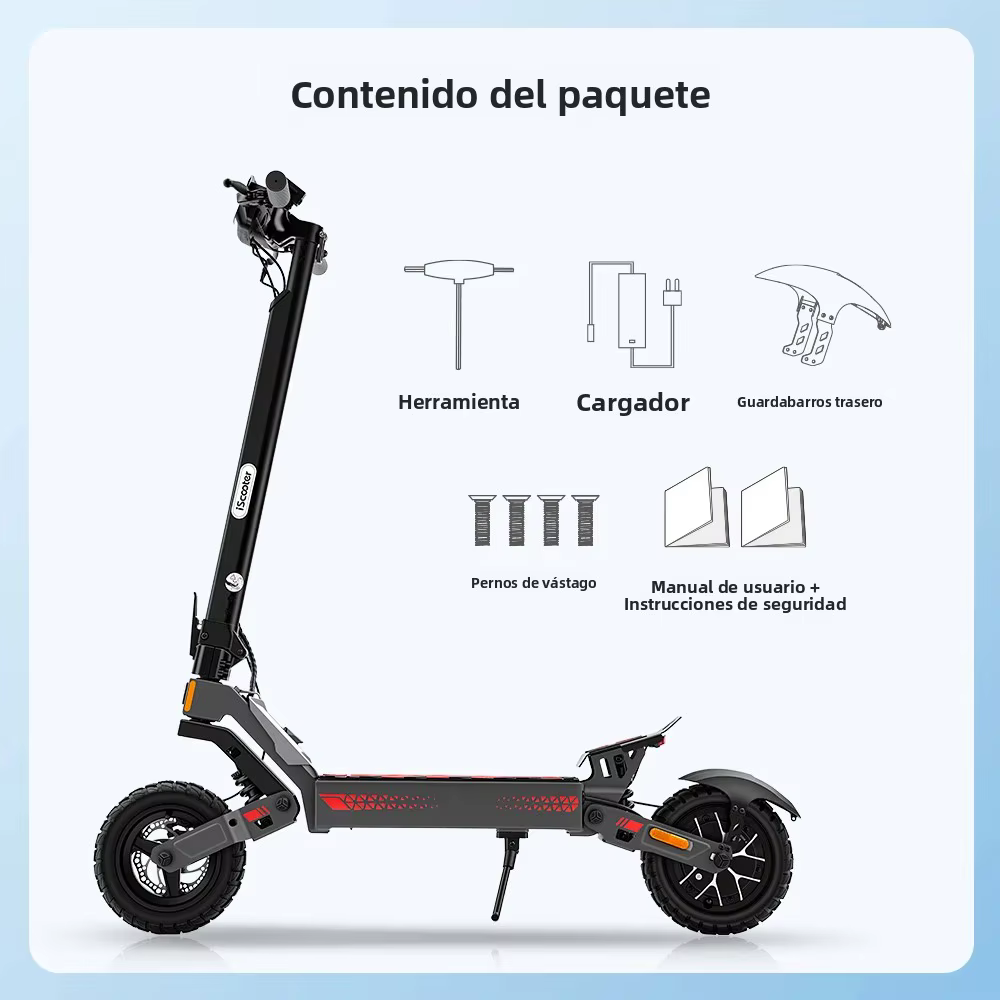 Patinete Eléctrico iScooter D1 con Neumático Todoterreno de 10 Pulgadas, Tracción Trasera, para Adultos, 48V 10Ah, 40 km de Autonomía, Control de Cuatro Velocidades, Plegable