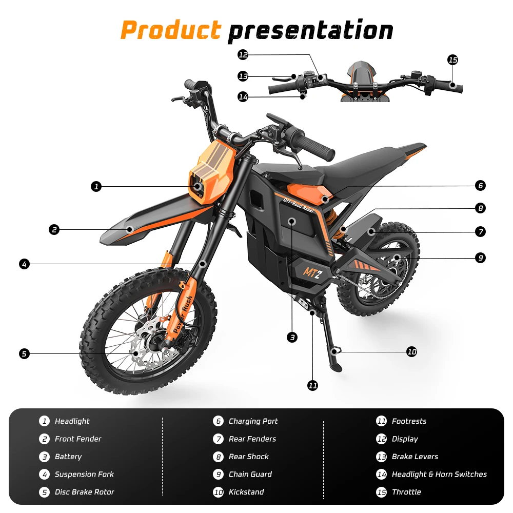 Motocicleta eléctrica MT2 todoterreno con batería extraíble 22.5Ah