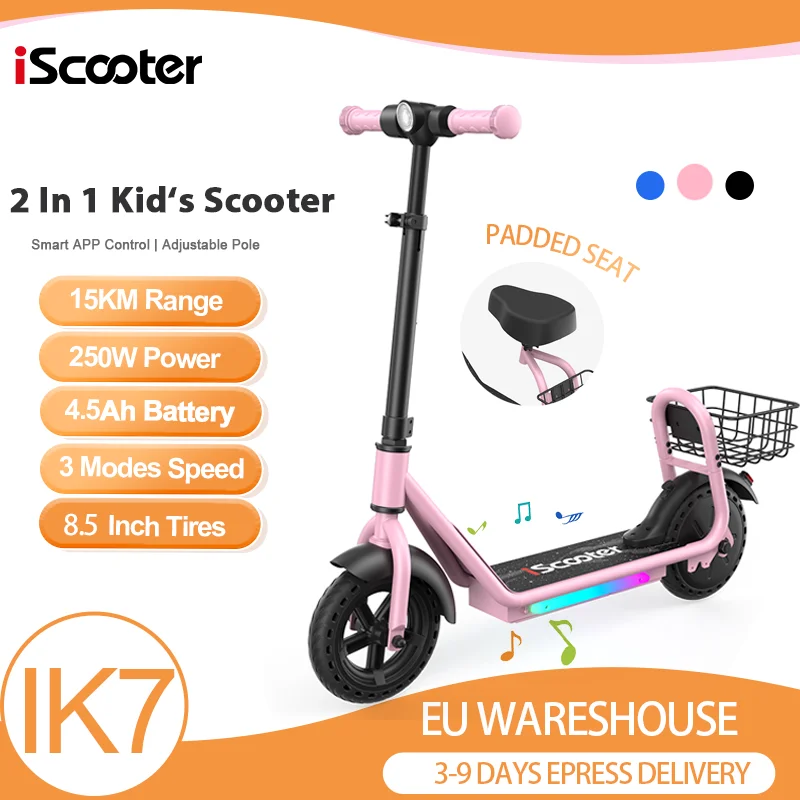 Patinete Eléctrico Infantil IScooter IK7 con Cesta y Asiento