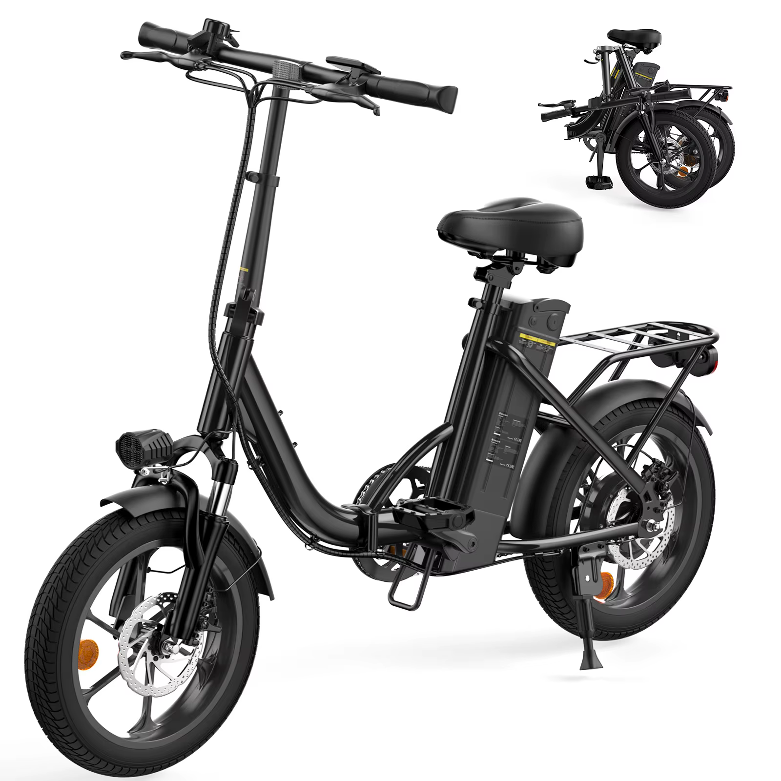 Bicicleta Eléctrica iScooter 250W, E-Bike Urbana Todoterreno de 16 Pulgadas, Batería 36V 10.4Ah, 90 km Autonomía, Plegable, 25 km/h, Adultos