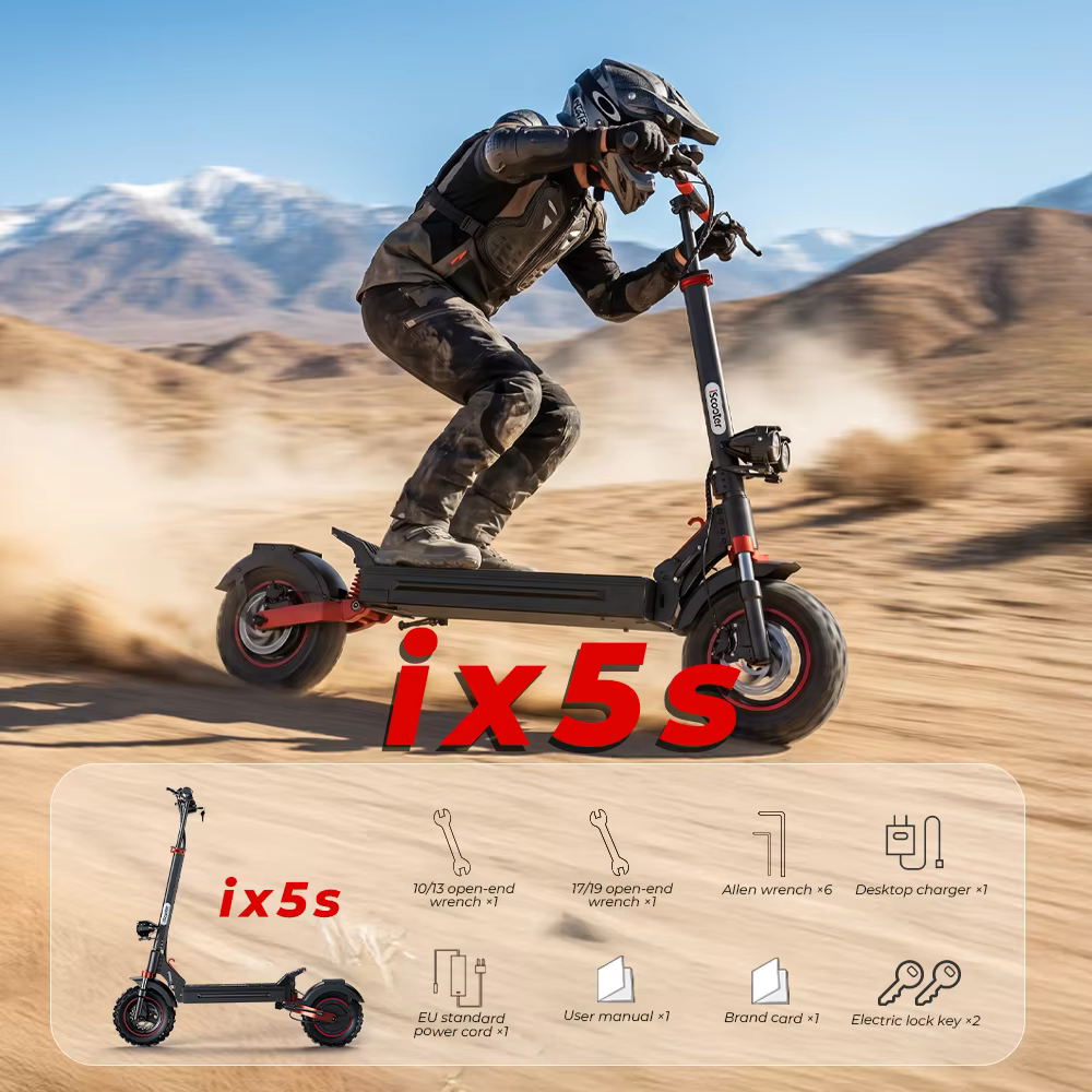 Patinete Eléctrico iScooter iX5s 15Ah 1000W Potente con Neumáticos Neumáticos Antideslizantes Off Road, 65 km de Autonomía y 45 km/h