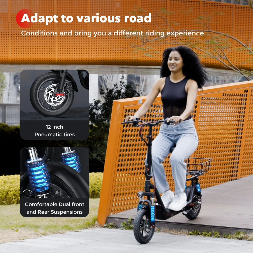 Patinete eléctrico iScooter i12 con asiento y cesta