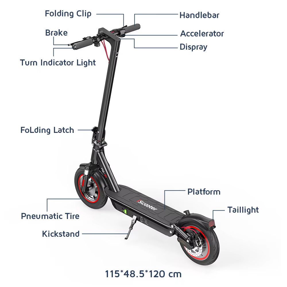 Patinete eléctrico iScooter i10 con motor de 650 W, batería de 42 V y 15 Ah, velocidad máxima de 40 km/h, plegable, ruedas de carretera de 10 pulgadas, ligero para desplazamientos urbanos, con APP