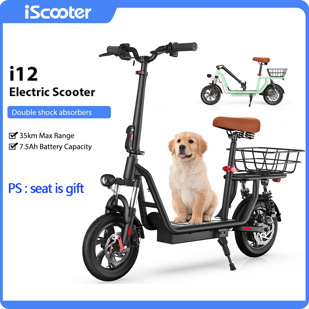 Patinete eléctrico IScooter I12 con asiento y cesta plegable