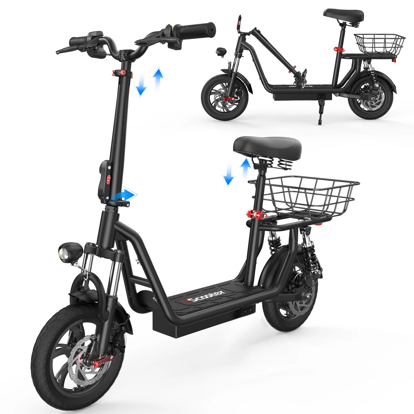 Patinete eléctrico iScooter i12 con asiento y cesta
