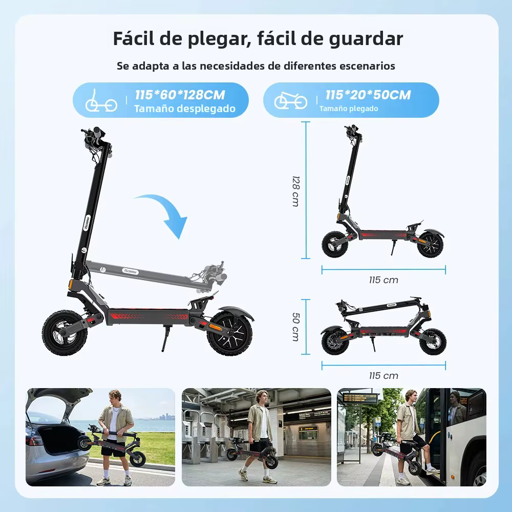 Patinete Eléctrico iScooter D1 con Neumático Todoterreno de 10 Pulgadas, Tracción Trasera, para Adultos, 48V 10Ah, 40 km de Autonomía, Control de Cuatro Velocidades, Plegable