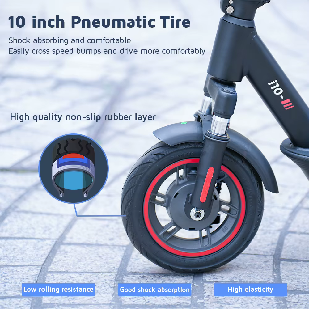 Patinete eléctrico iScooter i10 con motor de 650 W, batería de 42 V y 15 Ah, velocidad máxima de 40 km/h, plegable, ruedas de carretera de 10 pulgadas, ligero para desplazamientos urbanos, con APP