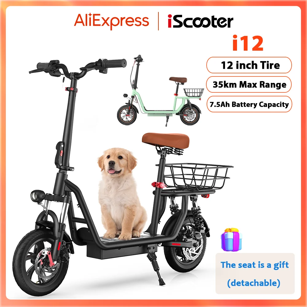 Patinete eléctrico iScooter i12 con asiento y cesta