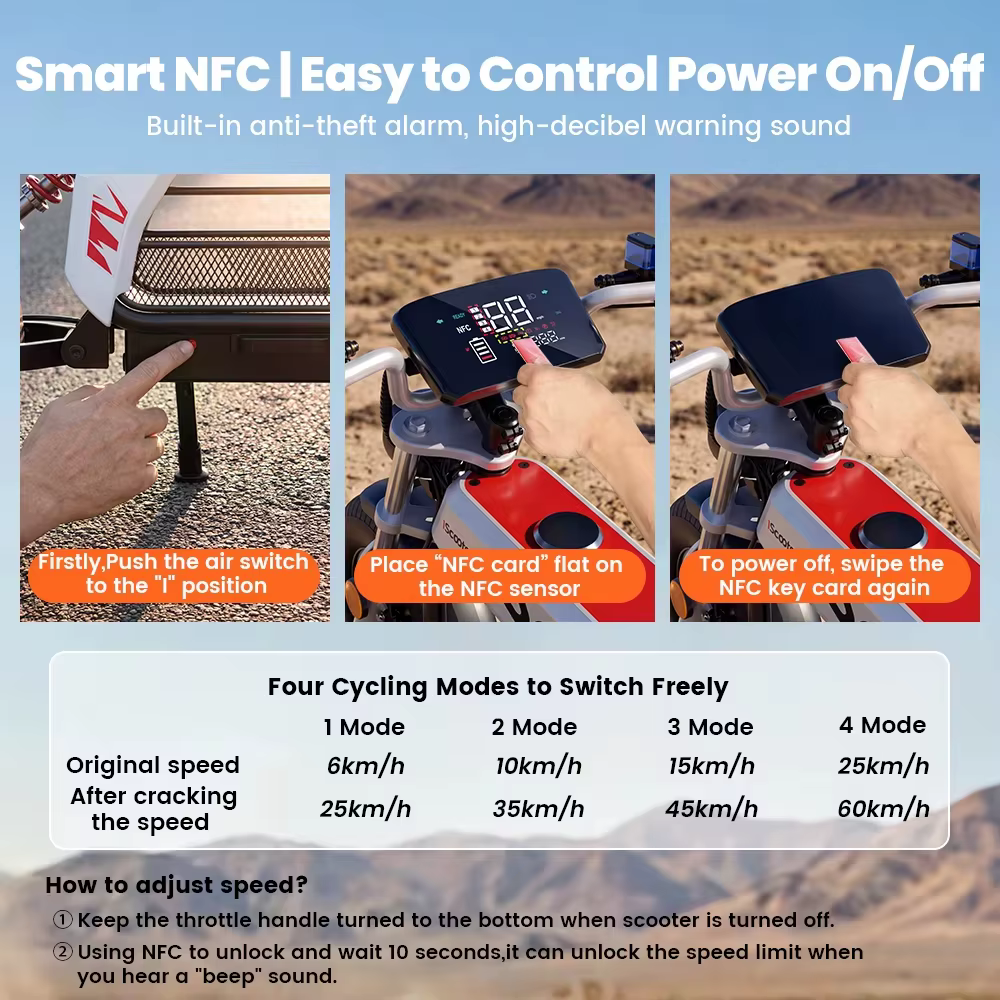Patinete Eléctrico iScooter 17 Pulgadas, Motor Potente 2000W, Moto Eléctrica 60 km/h con TCS, Todoterreno, Batería 20Ah, Autonomía 90–100 km, Adultos, E-Moto con NFC