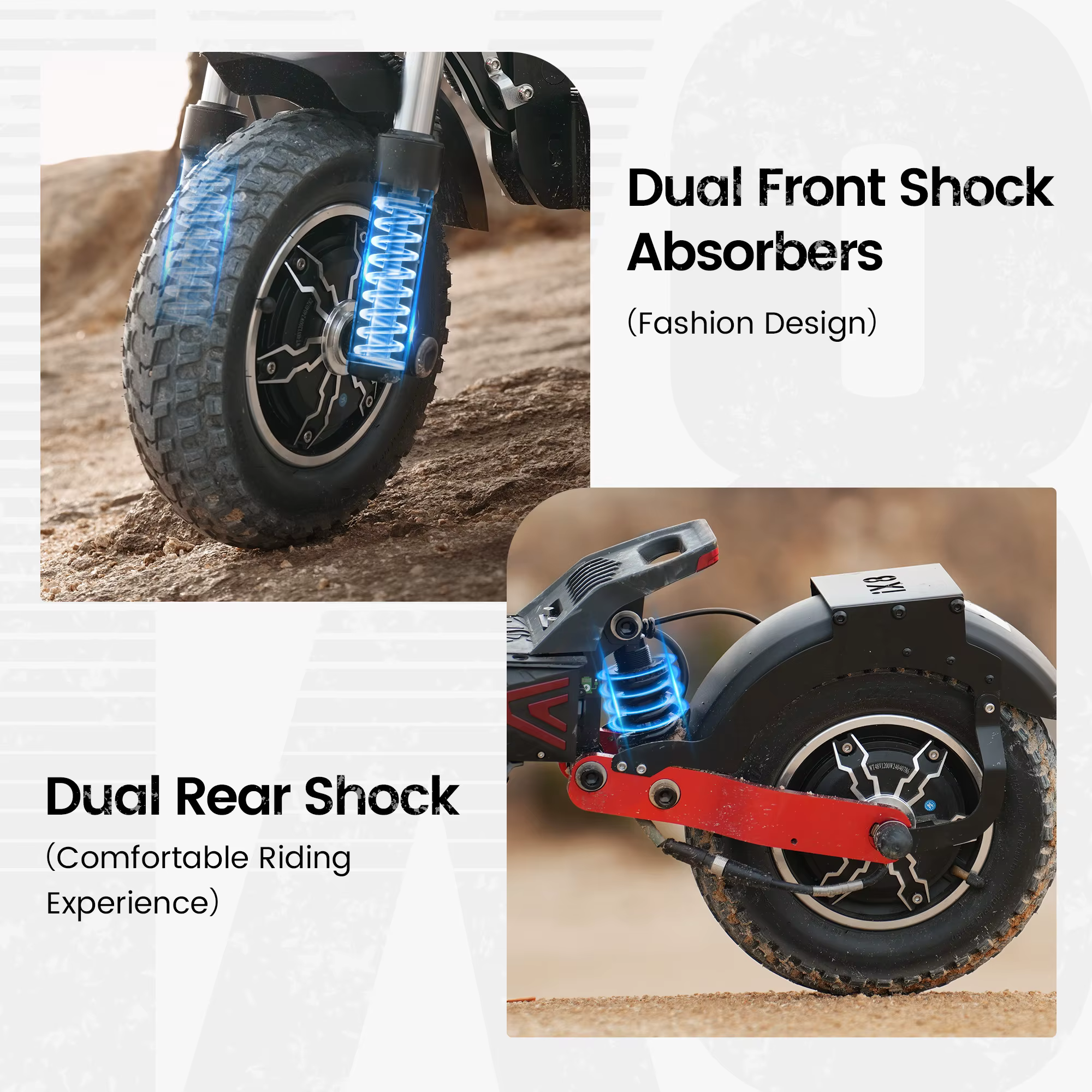Patinete Eléctrico IScooter IX8, Neumático Off-road de 12'', Motor 1200W*2, Batería 48V20AH, 60Km/H, Autonomía 70KM, Frenos de Disco Dobles