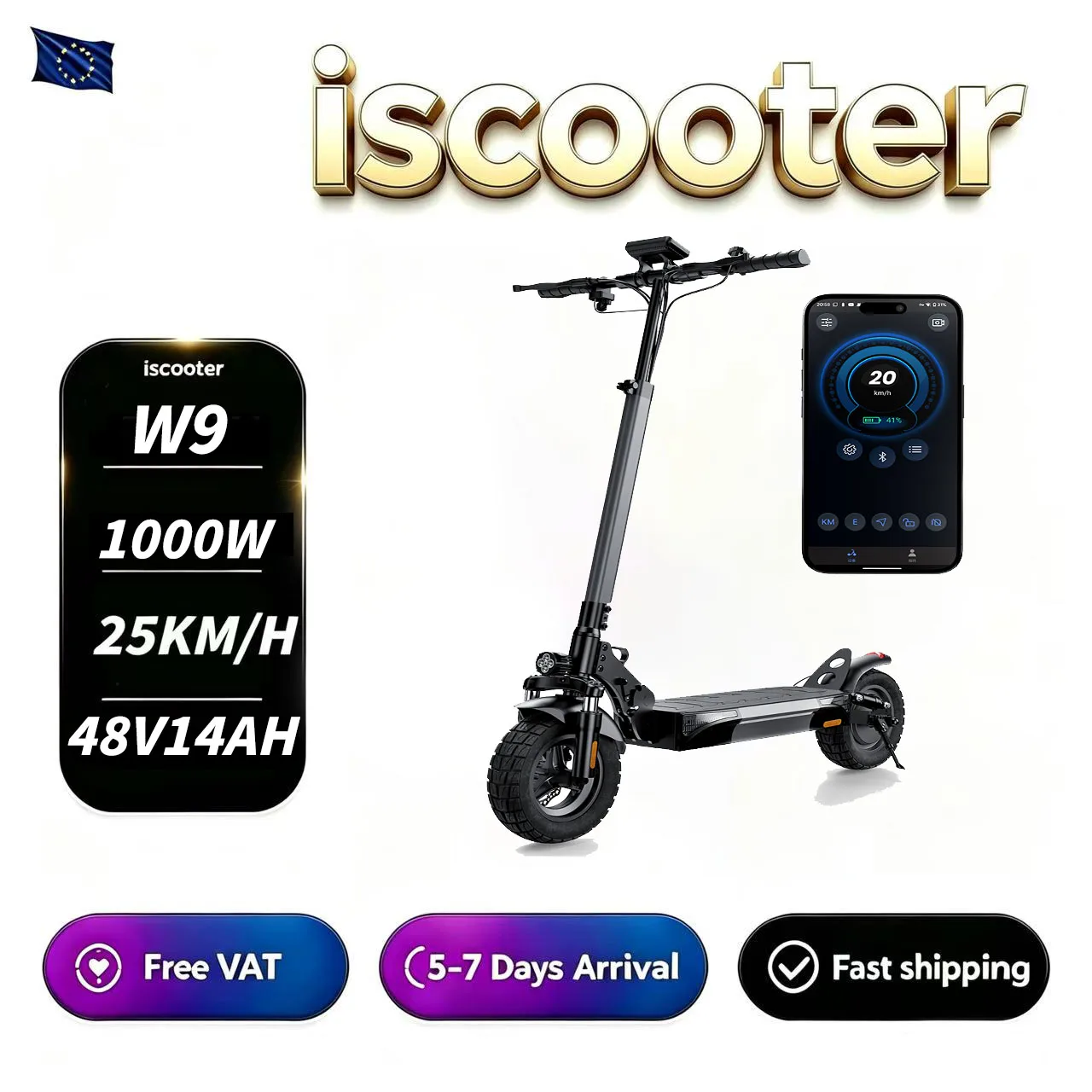 Patinete Eléctrico IScooter W-9 1000W 48V 14AH 45km/h
