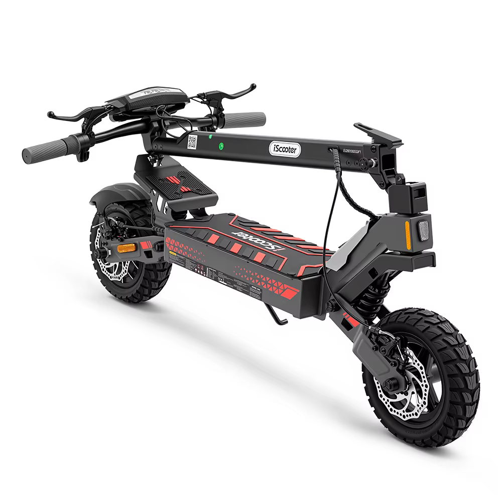 Patinete Eléctrico iScooter D1 con Neumático Todoterreno de 10 Pulgadas, Tracción Trasera, para Adultos, 48V 10Ah, 40 km de Autonomía, Control de Cuatro Velocidades, Plegable