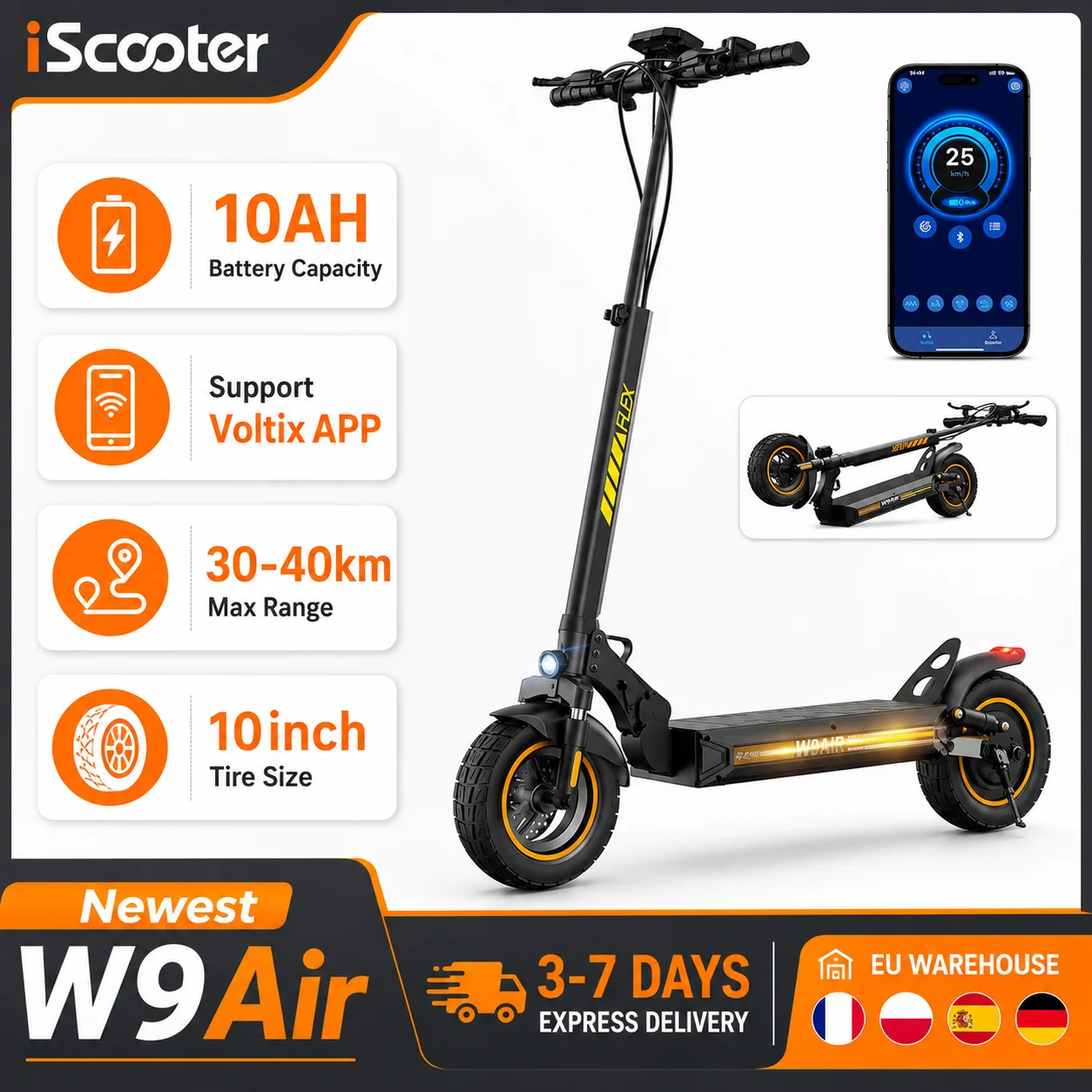 Patinete Eléctrico IScooter W9Air: 40 km, App y Plegable