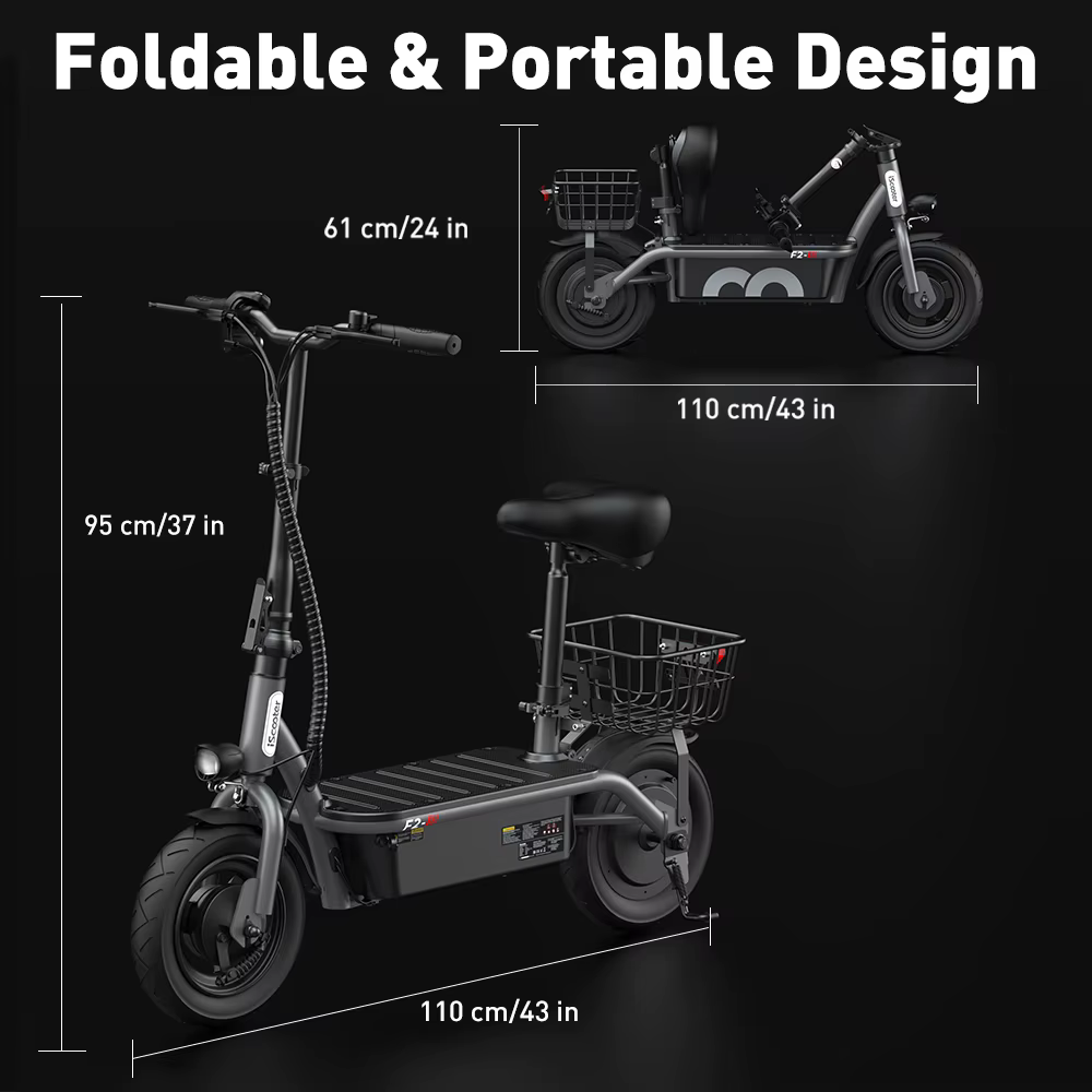 Patinete Eléctrico para Adultos iScooter F2 500W 30km/h Batería 36V 7.8Ah Autonomía 30KM Neumáticos Neumáticos de 10" Carga 120kg para Ciudad