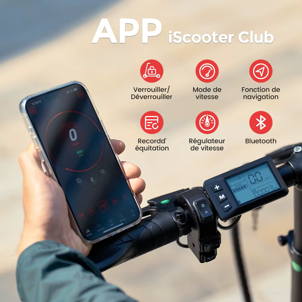 Patinete Eléctrico iScooter F7 48V 1000W 45km/h Autonomía Máx 72km Control por App Ruedas Todoterreno 16" Plegable con Cesta Trasera