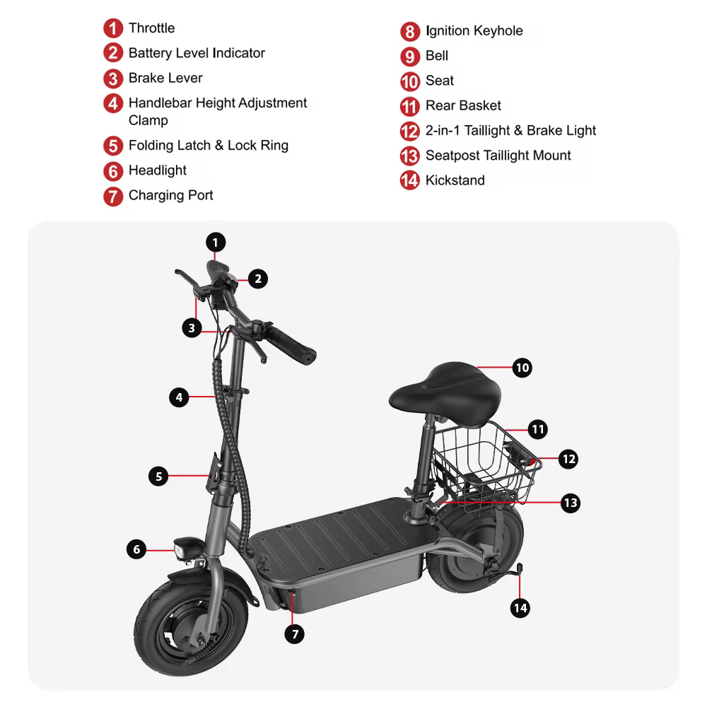Patinete Eléctrico para Adultos iScooter F2 500W 30km/h Batería 36V 7.8Ah Autonomía 30KM Neumáticos Neumáticos de 10" Carga 120kg para Ciudad
