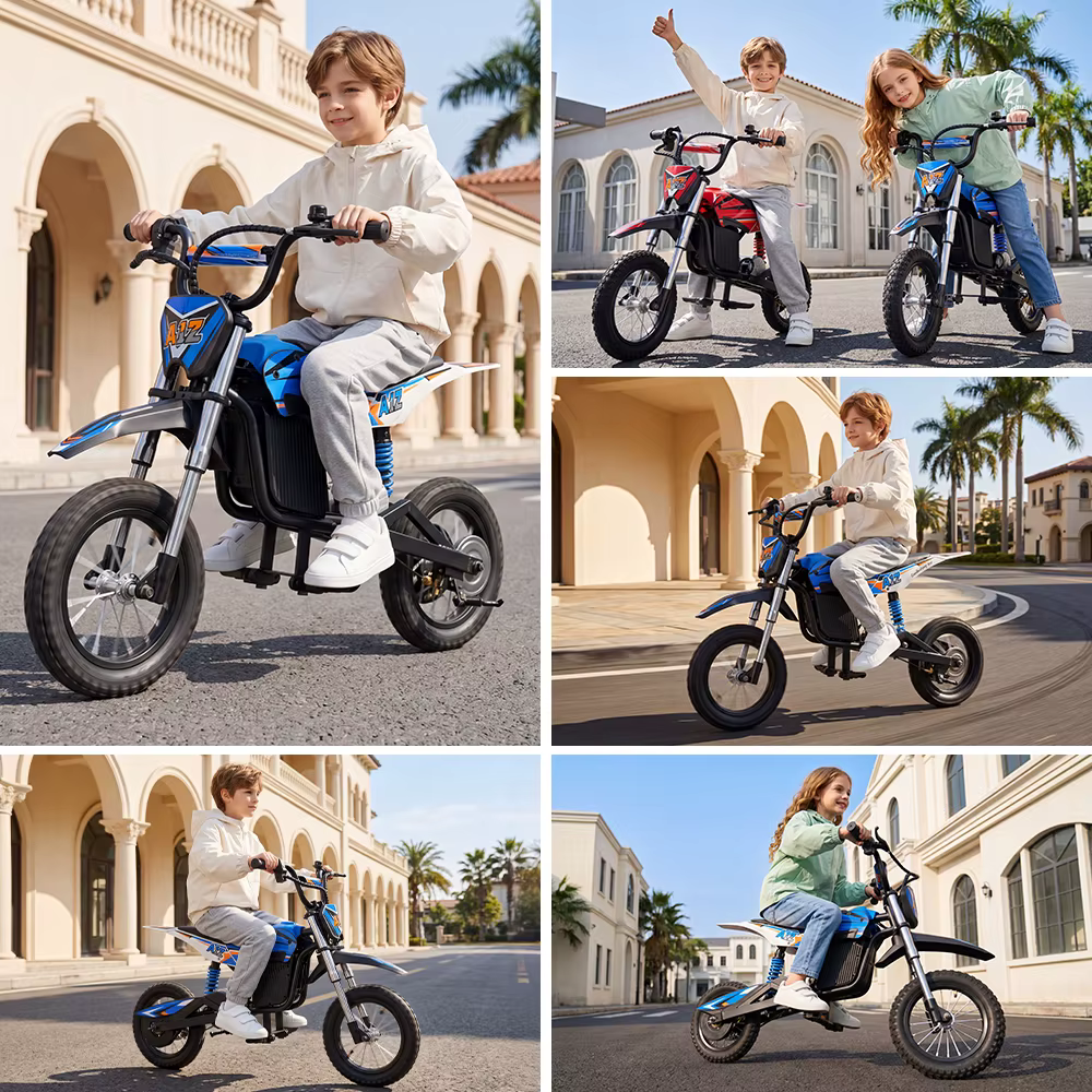 Moto eléctrica infantil de cross 350W 4.5Ah IScooter A12, velocidad máxima 25 km/h, ruedas de 12 pulgadas para trail y off-road