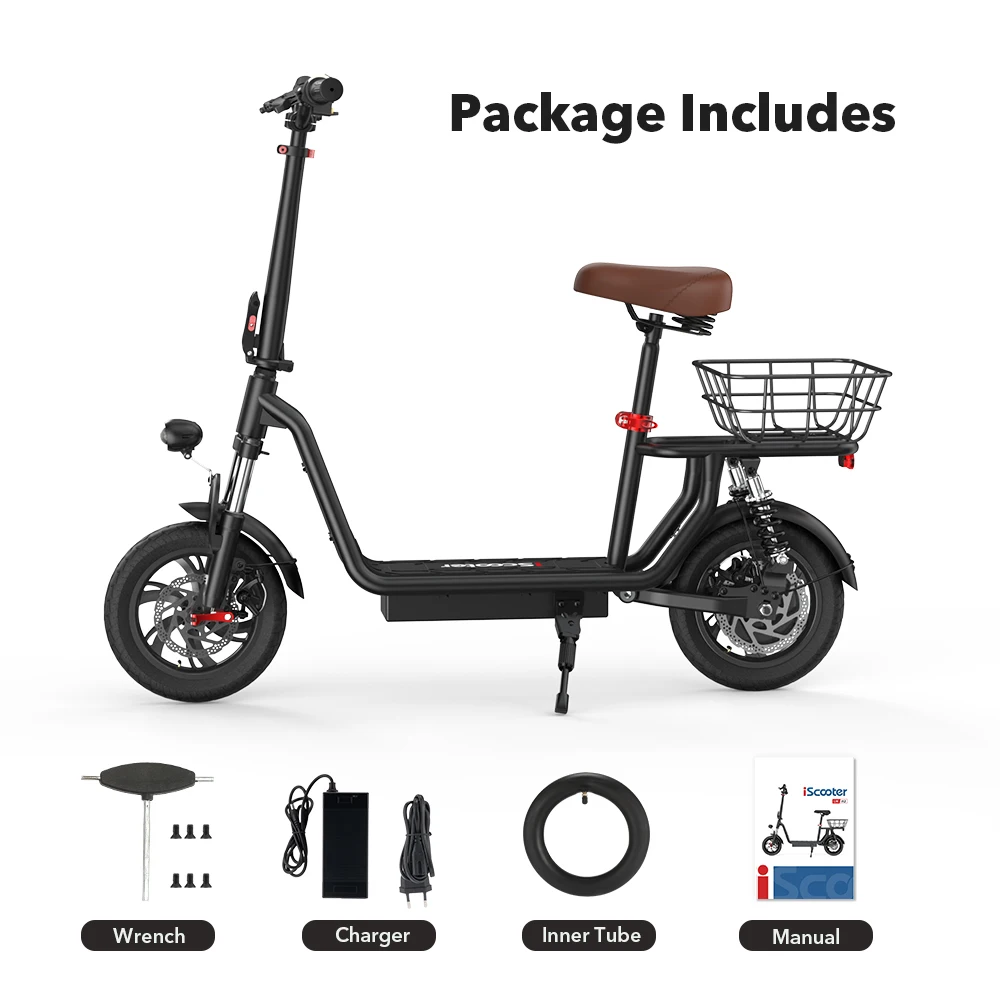 Patinete Eléctrico iScooter i12 500W 25km/h con Asiento y Cesta