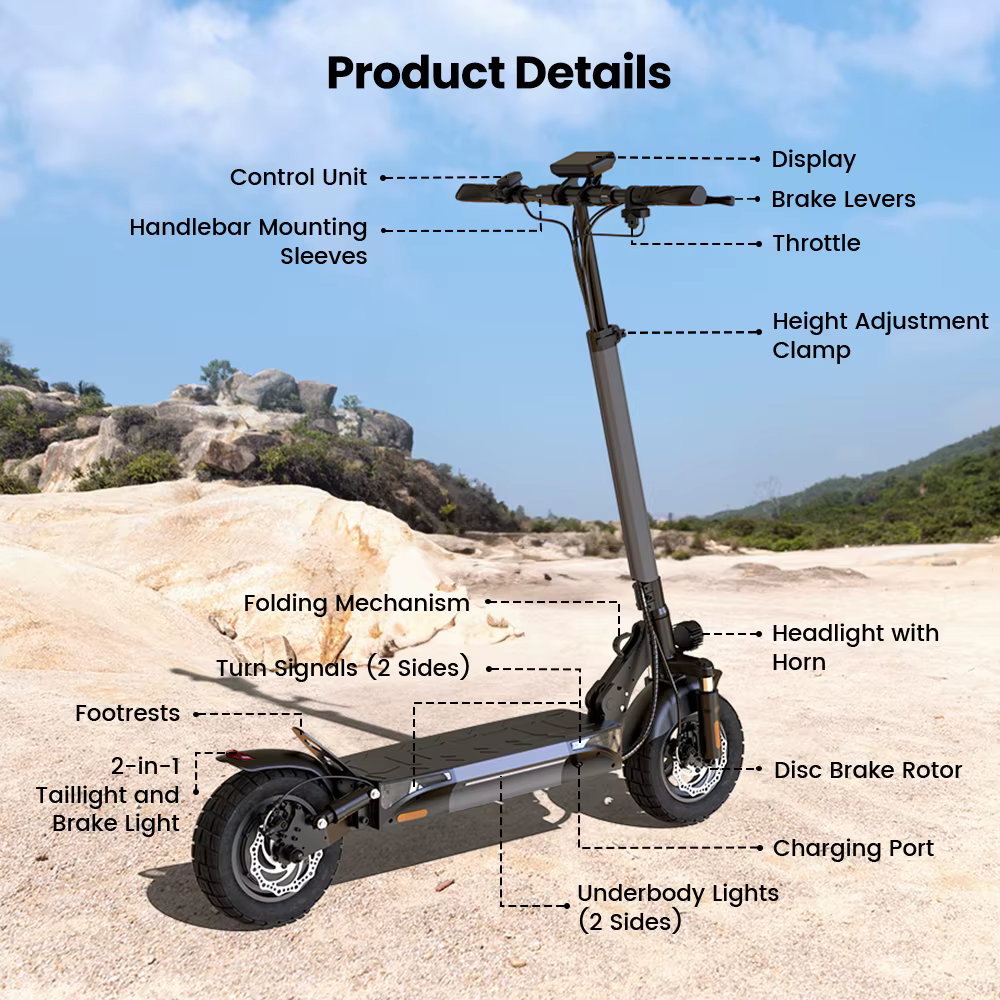 Patinete Eléctrico iScooter W9, 10 Pulgadas, 48V 14Ah, Autonomía 35-45 km, Velocidad Máxima 45 km/h, Neumáticos Off Road, Tracción Trasera, Doble Freno de Disco, EScooter
