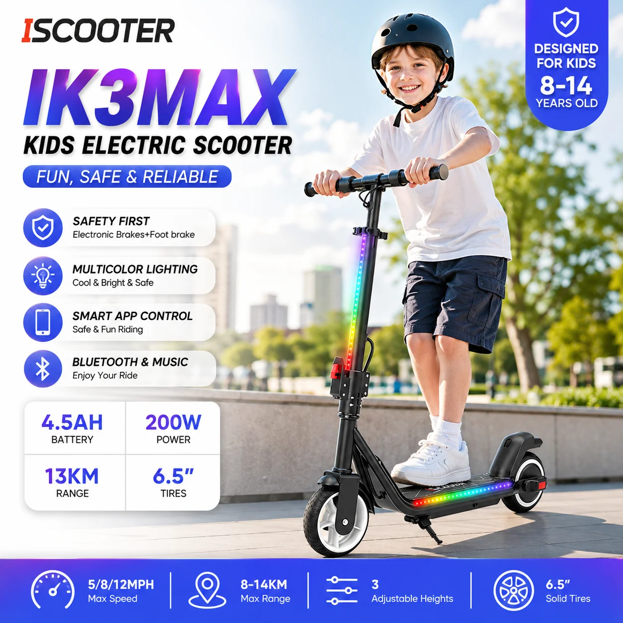 Patinete eléctrico infantil iScooter iK3Max 200W plegable