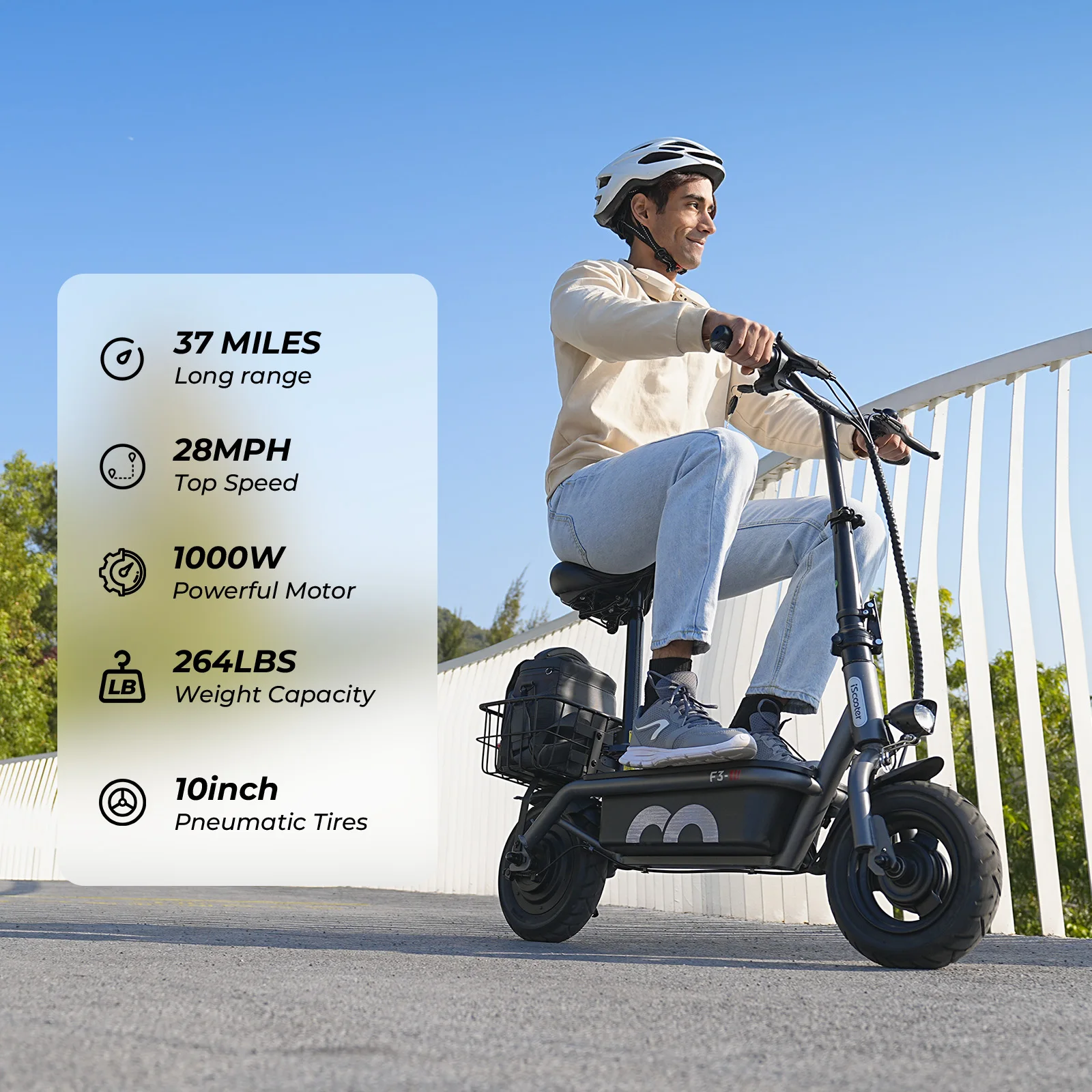 Patinete Eléctrico iScooter F3: 60 km, 1000 W y 45 km/h