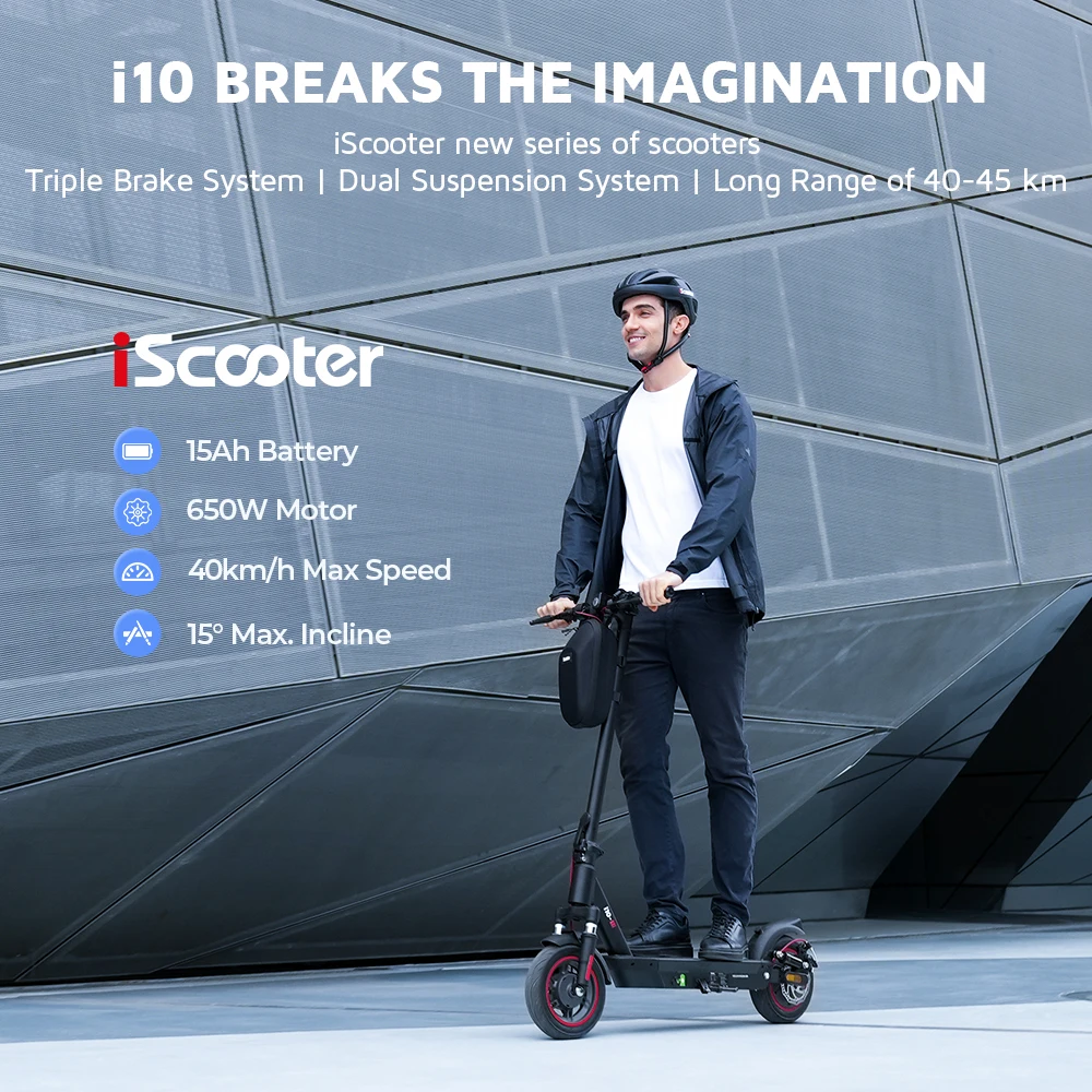 Patinete eléctrico iScooter i10: 650W, 40 km/h y 10