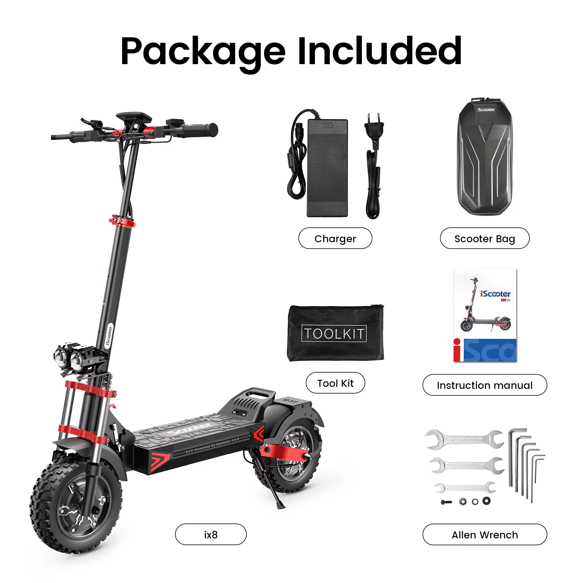 Patinete Eléctrico IScooter IX8, Neumático Off-road de 12'', Motor 1200W*2, Batería 48V20AH, 60Km/H, Autonomía 70KM, Frenos de Disco Dobles