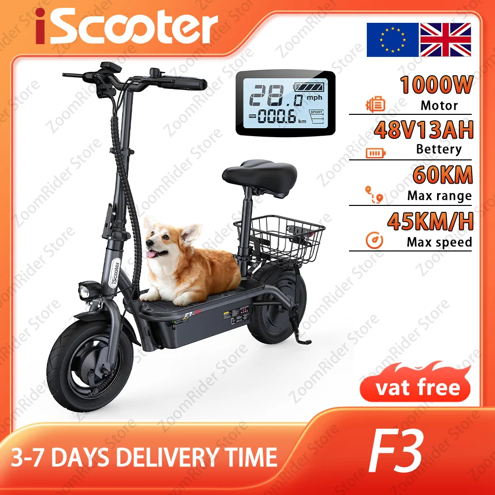 Patinete Eléctrico iScooter F3: 60 km, 1000 W y 45 km/h