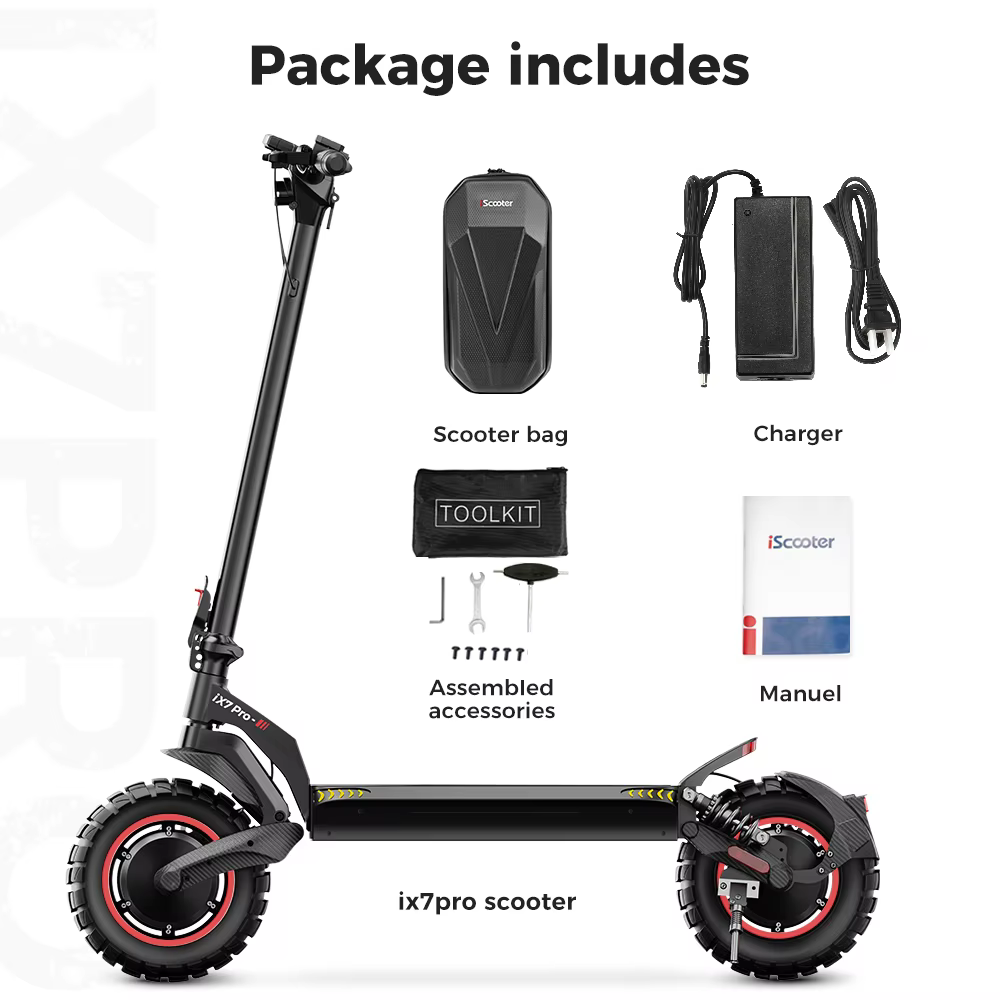 Patinete eléctrico iScooter iX7-Pro de doble motor, todoterreno, velocidad máxima 60 km/h, neumáticos de 10 pulgadas, 2000 W, 17,5 Ah 48 V, plegable, con app