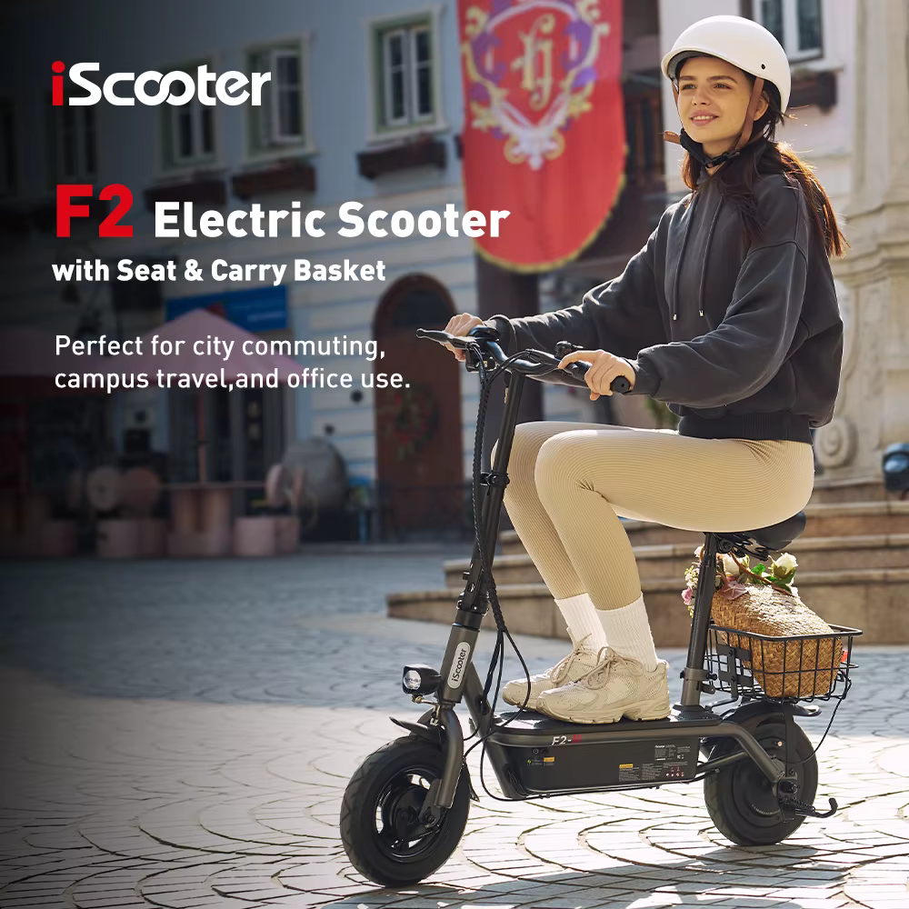 Patinete Eléctrico para Adultos iScooter F2 500W 30km/h Batería 36V 7.8Ah Autonomía 30KM Neumáticos Neumáticos de 10" Carga 120kg para Ciudad