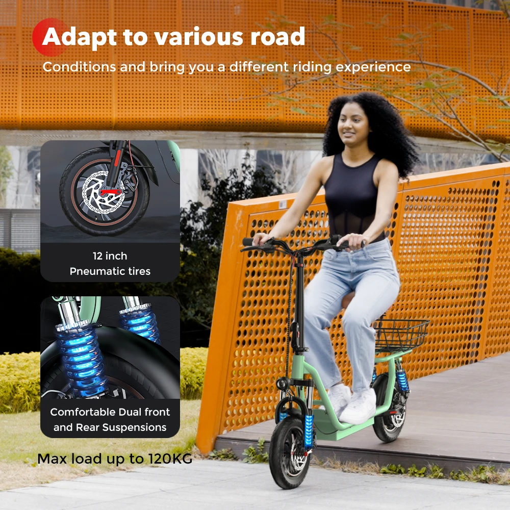 Patinete eléctrico IScooter I12 con asiento y cesta plegable