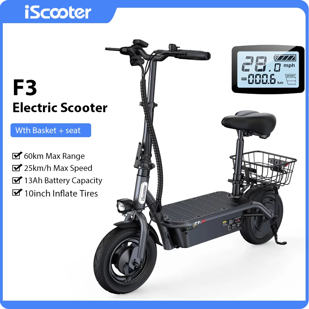 Patinete Eléctrico IScooter F3 con Asiento y Cesta