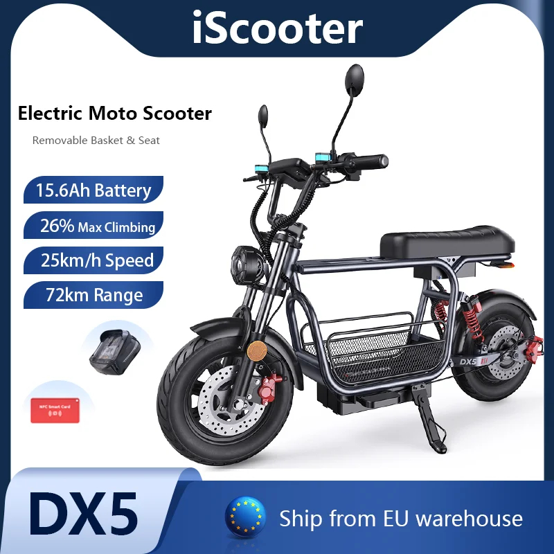 Patinete Eléctrico IScooter DX5 Off-Road para Adultos, Batería de 15.6Ah, Autonomía de Hasta 72KM, Neumático Todoterreno de 15 Pulgadas, Desbloqueo Inteligente NFC, Velocidad 25KM/h, Commuting Urbano 