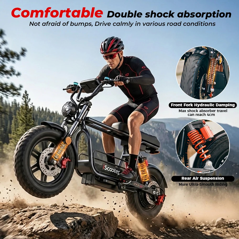 Patinete Eléctrico IScooter DX5 Off-Road para Adultos, Batería de 15.6Ah, Autonomía de Hasta 72KM, Neumático Todoterreno de 15 Pulgadas, Desbloqueo Inteligente NFC, Velocidad 25KM/h, Commuting Urbano 