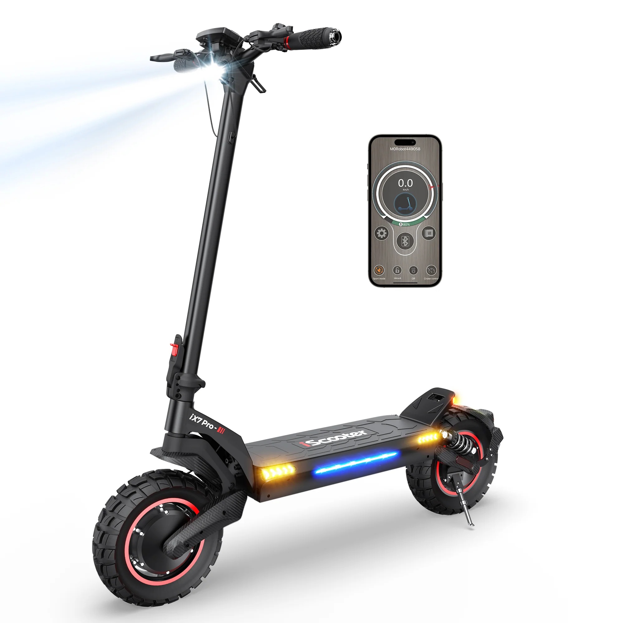 Patinete eléctrico iScooter IX7-Pro para adultos, todoterreno, doble motor, batería de 48V y 17,5Ah, velocidad máxima 25 km/h, control por APP, plegable, para desplazamientos