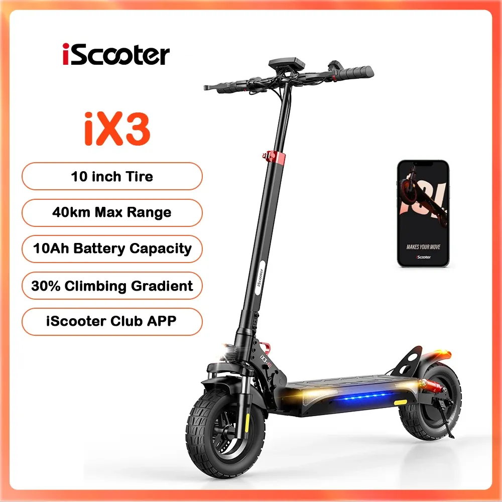 iScooter Patinete eléctrico para adultos W6 de 10 pulgadas (36 V, 10,5 Ah), compatible con la aplicación Voltix, autonomía máxima de 30 km